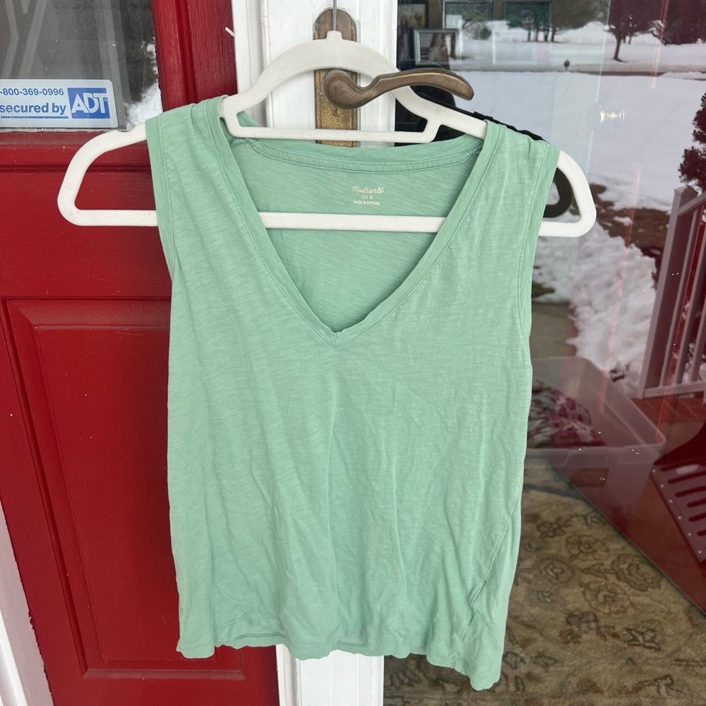 Madewell Light Green V-Neck Tank Top